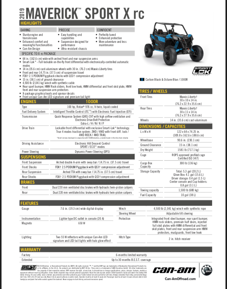 Can-Am Maverick Sport RC Specifications