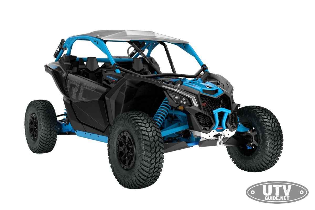 2018 Maverick X3 X rc TURBO R Carbon Black and Octane Blue_3-4 front