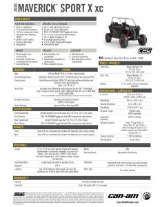 2020 Can-Am Maverick Sport X xc 1000R Specifications